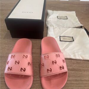 Gucci Pink GG Pink Rubber Slides